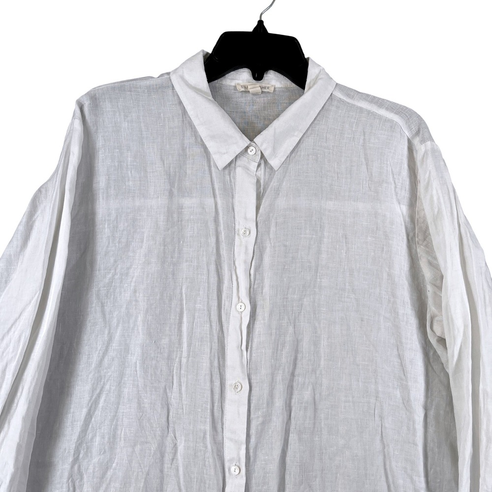 Eileen Fisher Button Down Shirt Womens XL White Linen Long Sleeve Workwear